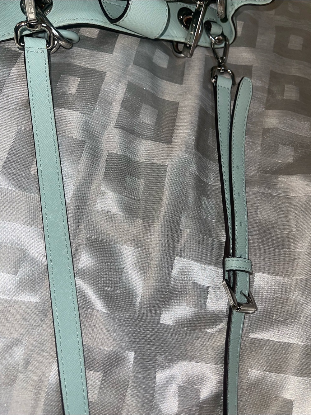 Michael Kors Cynthia Saffiano Leather Satchel with Chain Handles - Celadon - Picture 14 of 15
